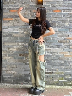 「SPIRALGIRL（スパイラルガール）のアイテム（パンツ）」を使った、momokaさん（レディース・155cm）の夏コーディネート