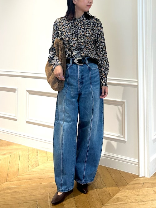 allureville イペカ調タイブラウス 2 ネイビー 長袖 フリルブラウス