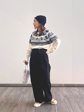 「アイテム（チノパンツ）」を使った、Uchino.150cmさん（レディース・150cm）の秋コーディネート