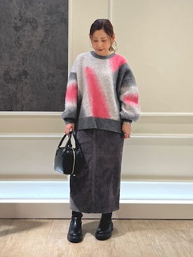「fredy emue（フレディエミュ）のレザースクエアボストンバック（ハンドバッグ）」を使った、Uchino.150cmさん（レディース・150cm）の冬コーディネート