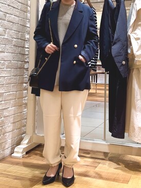 「fredy emue（フレディエミュ）のダブルブレストジャケット（テーラードジャケット）」を使った、Uchino.150cmさん（レディース・150cm）の冬コーディネート