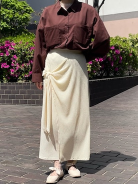 「ブラウンシャツ」｜__.umbu.さん（レディース・158cm）の春コーディネート