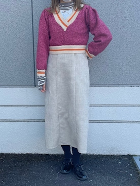「ラインニット」｜__.umbu.さん（レディース・158cm）の冬コーディネート