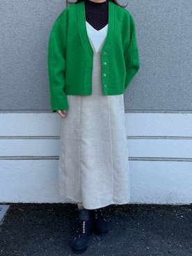 「レイヤード風」｜「アイテム（ジャケット/アウター）」を使った、__.umbu.さん（レディース・158cm）の冬コーディネート