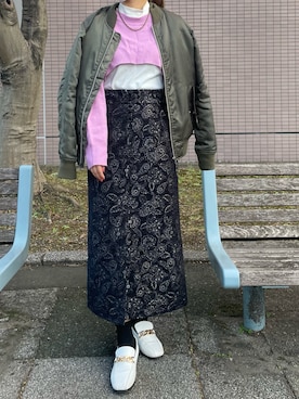 「ショート丈トップス」｜「アイテム（MA-1）」を使った、__.umbu.さん（レディース・158cm）の冬コーディネート