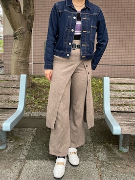 「ラップパンツ」｜「アイテム（ジャケット/アウター）」を使った、__.umbu.さん（レディース・158cm）の秋コーディネート