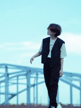 「PAR ICI（パーリッシィ）のアイテム（ベスト）」を使った、守屋さん（レディース・149cm）の夏コーディネート