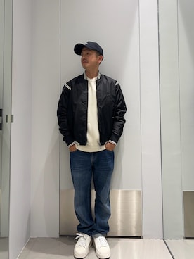 「ARMANI EXCHANGE（アルマーニエクスチェンジ）の【A|X アルマーニ エクスチェンジ】レースアップスニーカー（スニーカー、ホワイト系）」を使った、TOI-Tさん（メンズ・170cm）の夏コーディネート