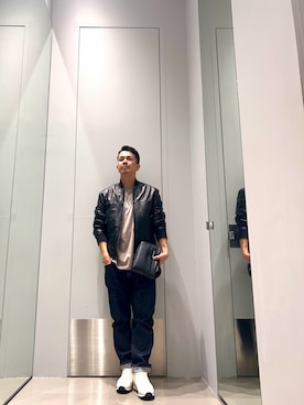 「ARMANI EXCHANGE（アルマーニエクスチェンジ）の【A|X アルマーニ エクスチェンジ】ICON 半袖クルーネックTシャツ/REGULAR+（Tシャツ/カットソー、ベージュ系）」を使った、TOI-Tさん（メンズ・170cm）の秋コーディネート