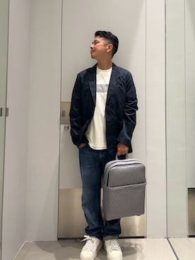 「ARMANI EXCHANGE（アルマーニエクスチェンジ）の【A|X アルマーニ エクスチェンジ】レースアップスニーカー（スニーカー、ホワイト系）」を使った、TOI-Tさん（メンズ・170cm）の夏コーディネート