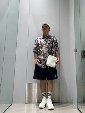 「ARMANI EXCHANGE（アルマーニエクスチェンジ）の【A|X アルマーニ エクスチェンジ】WE AXロゴ キャップ（キャップ、ホワイト系）」を使った、TOI-Tさん（メンズ・170cm）の夏コーディネート