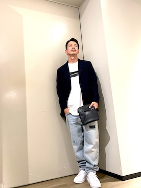 「ARMANI EXCHANGE（アルマーニエクスチェンジ）の【A|X アルマーニ エクスチェンジ】ロゴ　レースアップスニーカー（スニーカー）」を使った、TOI-Tさん（メンズ・170cm）の夏コーディネート