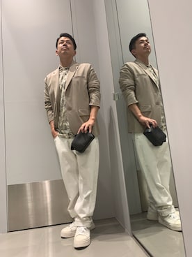 「ARMANI EXCHANGE（アルマーニエクスチェンジ）の【A|X アルマーニ エクスチェンジ】IA オールオーバーリーフプリント 半袖ポロシャツ/REGULAR（ポロシャツ、その他）」を使った、TOI-Tさん（メンズ・170cm）の夏コーディネート