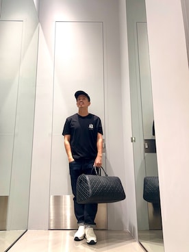 「ARMANI EXCHANGE（アルマーニエクスチェンジ）の【A|X アルマーニ エクスチェンジ】ICON パネルキャップ（キャップ、ブラック系）」を使った、TOI-Tさん（メンズ・170cm）の秋コーディネート