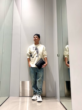 「ARMANI EXCHANGE（アルマーニエクスチェンジ）の【A|X アルマーニ エクスチェンジ】トレイルインスパイア クイックレース スニーカー（スニーカー、ホワイト系）」を使った、TOI-Tさん（メンズ・170cm）の秋コーディネート