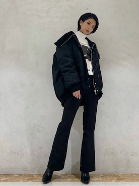 「EMODA（エモダ）のフェイクファードッキングワイドカラーブルゾン（ブルゾン）」を使った、永田悠莉さん（レディース・160cm）の冬コーディネート