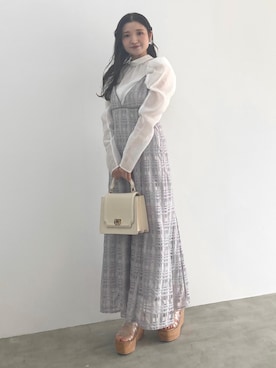 「MERCURYDUO（マーキュリーデュオ）のアコーディオンスクエアBAG（ハンドバッグ）」を使った、nayuuさん（レディース・150cm）の冬コーディネート