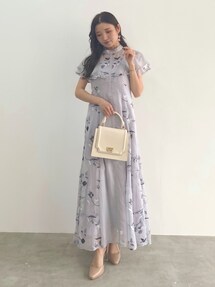 エンブロイダリーブロッキングケープスリーブドレス[品番