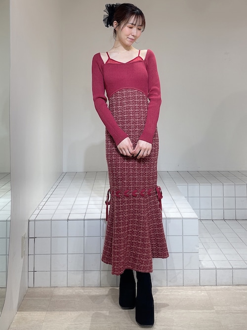 セール】シアードッキングツイードニットワンピース（ワンピース