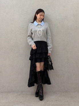 「RESEXXY（リゼクシー）の2wayカラーロゴニトトップス（ニット/セーター、グレー系）」を使った、moekaさん（レディース・162cm）の秋コーディネート
