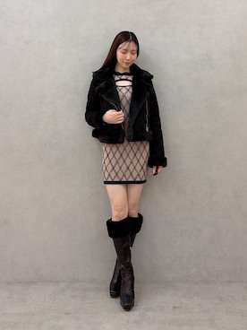 「RESEXXY（リゼクシー）のフェイクムートンブルゾン（ブルゾン、ブラック系）」を使った、moekaさん（レディース・162cm）の秋コーディネート