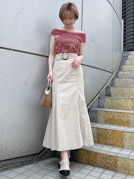 「RESEXXY（リゼクシー）のミックスマテリアルバッグ（ハンドバッグ）」を使った、moekaさん（レディース・162cm）の夏コーディネート