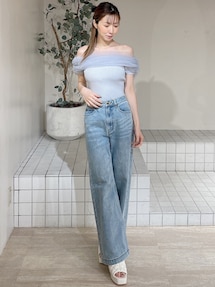 シアーコンビオフショルニット&バックリボンデニム シアーコンビオフショルニット&バックリボンデニム シアーコンビ