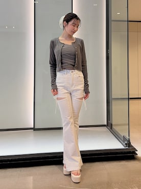 「RESEXXY（リゼクシー）のチュールドッキングアンサンブルトップス（Tシャツ/カットソー、グレー系）」を使った、moekaさん（レディース・162cm）の夏コーディネート