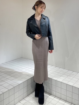 「アイテム（ライダースジャケット）」を使った、moekaさん（レディース・162cm）の秋コーディネート