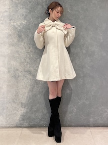 【新品未使用タグ付き】An MILLE☆ビッグリボンコート☆オフホワイト☆完売 ビッグリボンミディコート【完売カラーは品番：1526100148で販売中