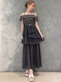 ❗️タイムセール中❗️リゼクシー　シャイニーフレアワンピース　オフショル　黒 2Wayオフショルドッキングワンピース｜リゼクシー（RESEXXY