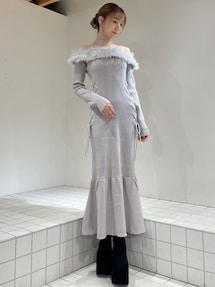 膝丈ワンピース　リアルファー 胡桃木JK / ベディ カレッジスタイル レトロ エレガント