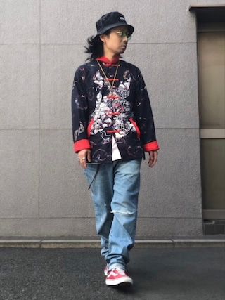 ブラックコムデギャルソン 小花刺繍チャイナジャケット CDG by COMME des GARCONS シーディージーバイコムデギャルソン