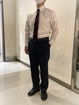 「アイテム（ビジネスシャツ、ホワイト系）」を使った、SHIRTS PLAZA リンクスウメダ店さん（メンズ・169cm）の秋コーディネート