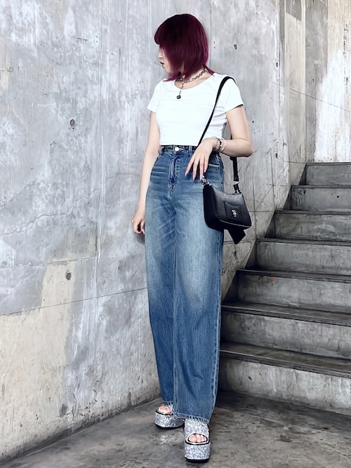 [残り1週間ほど]EVRIS レースグラフィックワイドデニムパンツ M EVRIS ジーンズ デニム デニムパンツ 「再生産！」レース