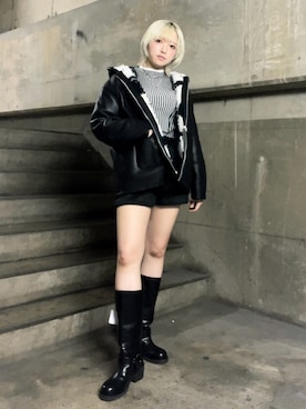 「リバーシブル」｜「アイテム（ブルゾン）」を使った、Aoiさん（レディース・164cm）の冬コーディネート