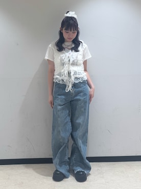「jouetie（ジュエティ）のパンチングレースビッグシュシュ（シュシュ）」を使った、ANJUさん（レディース・153cm・20代）の夏コーディネート