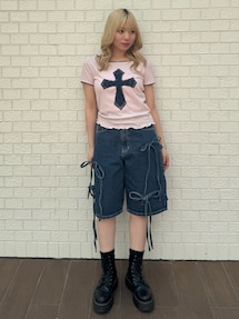 【jouetie】クロスレースドッキングTシャツ ジュエティ jouetie クロスレースドッキングTシャツ （ピンク