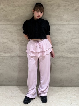 「jouetie（ジュエティ）のクロップドフリルブラウス（シャツ/ブラウス）」を使った、ANJUさん（レディース・153cm・20代）の夏コーディネート