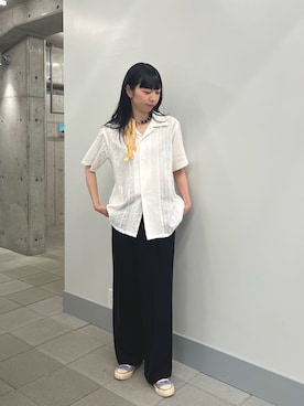 「URBAN RESEARCH（アーバンリサーチ）のNOMARHYTHM TEXTILE　LACE PATCHWORK SHIRTS（シャツ/ブラウス、ホワイト系）」を使った、きららさん（レディース・160cm）の夏コーディネート