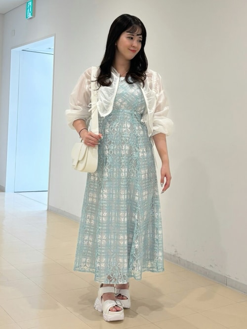 レースチェックプリントバックシャンワンピース