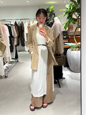 「LOUNGEDRESS（ラウンジドレス）のリネンライクシアージャケット（テーラードジャケット、ベージュ系）」を使った、yumiii85さん（レディース・161cm）の夏コーディネート