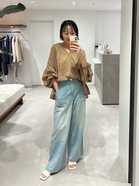 「LOUNGEDRESS（ラウンジドレス）の【INDIA】スキッパーレースブラウス（シャツ/ブラウス、ベージュ系）」を使った、yumiii85さん（レディース・161cm）の春コーディネート
