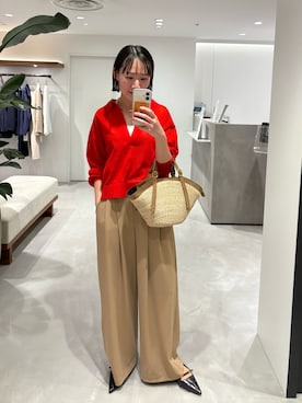「LOUNGEDRESS（ラウンジドレス）のスキッパーポロニット（ニット/セーター、レッド系）」を使った、yumiii85さん（レディース・161cm）の春コーディネート