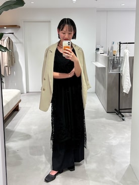 「LOUNGEDRESS（ラウンジドレス）の麻調合繊ジャケット（テーラードジャケット、ベージュ系）」を使った、yumiii85さん（レディース・161cm）の春コーディネート
