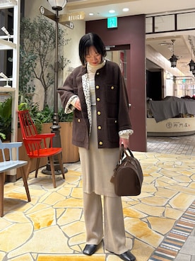 「アイテム（ノーカラージャケット）」を使った、yumiii85さん（レディース・161cm）の秋コーディネート