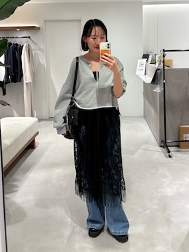 「LOUNGEDRESS（ラウンジドレス）のレースキャミワンピース（ワンピース、ブラック系）」を使った、yumiii85さん（レディース・161cm）の春コーディネート
