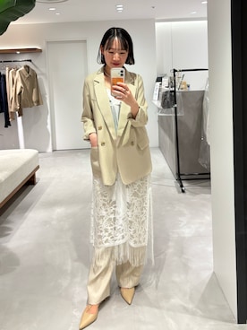 「LOUNGEDRESS（ラウンジドレス）の麻調合繊ジャケット（ジャケット/アウター、ベージュ系）」を使った、yumiii85さん（レディース・161cm）の春コーディネート
