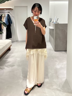 「LOUNGEDRESS（ラウンジドレス）のガーターフレンチニット（ニット/セーター、ブラウン系）」を使った、yumiii85さん（レディース・161cm）の夏コーディネート