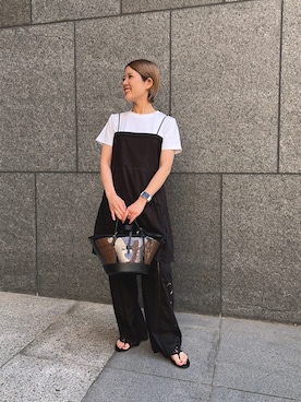 「THOUSAND MILE（サウザンドマイル）の『別注』THOUSAND MILE×URBAN RESEARCH　SHORT SLEEVE T-SHIRTS（Tシャツ/カットソー、ホワイト系）」を使った、Ayumiさん（レディース・156cm）の春コーディネート